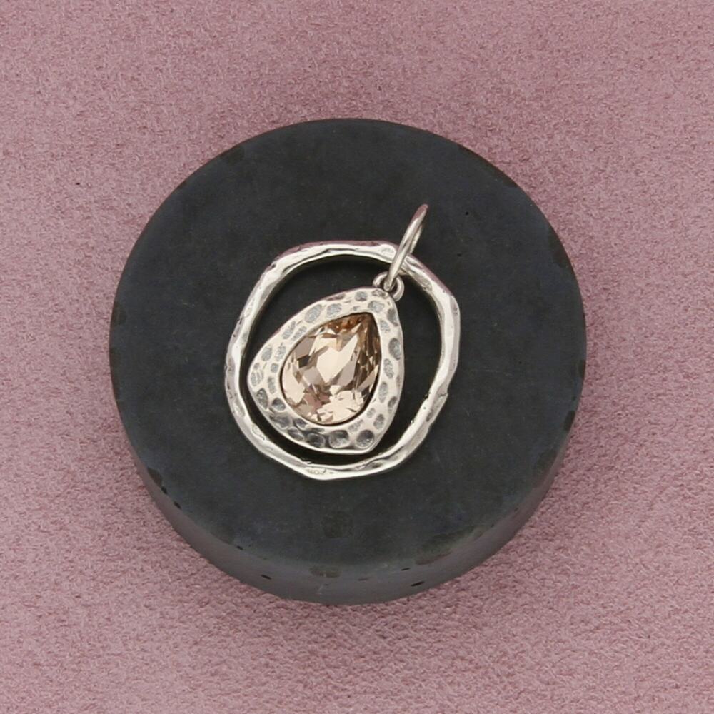 grace & heart sterling silver hammered crystal drop pendant